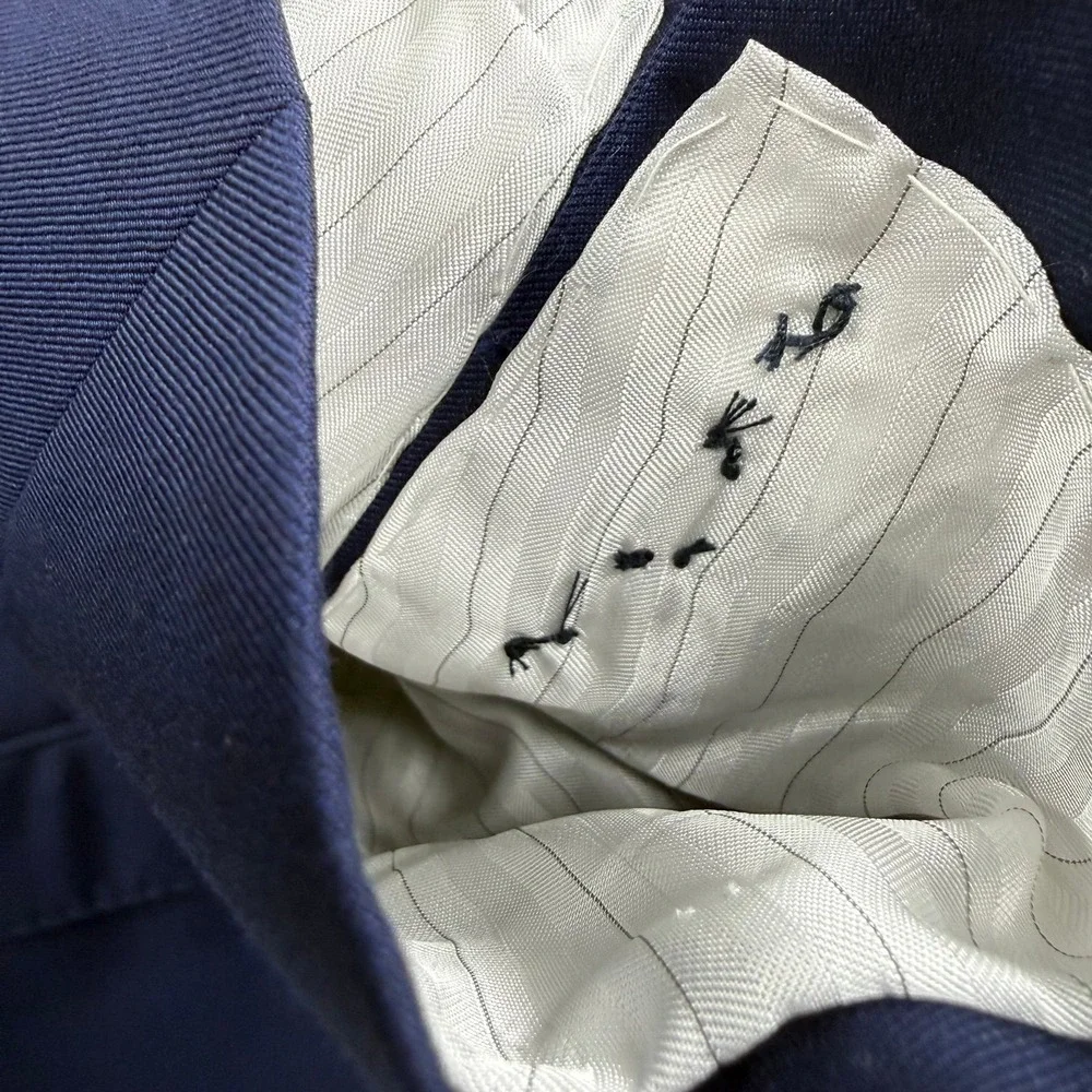 Samuelsohn 1923 Navy Custom Blazer 45S Short Super 130s Wool Skull Lining